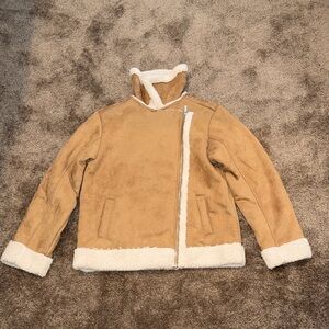 Brand New Tan Woman’s Suede Jacket with Cream Trim